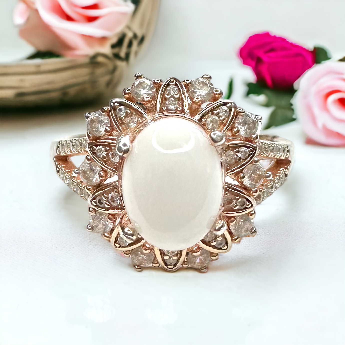 Wishbone Gold Ring Set in White Crystal